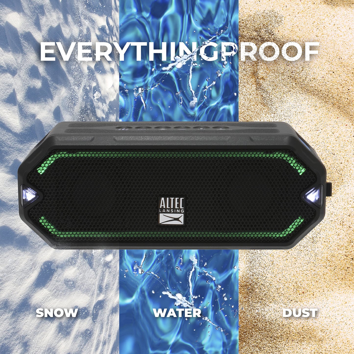 Altec Lansing - HydraJolt Wireless Bluetooth Speaker, Waterproof Portable Speakers with Built in Phone Charger and Lights, Everything Proof Outdoor, Shockproof, Snowproof, 16 Hours Playtime