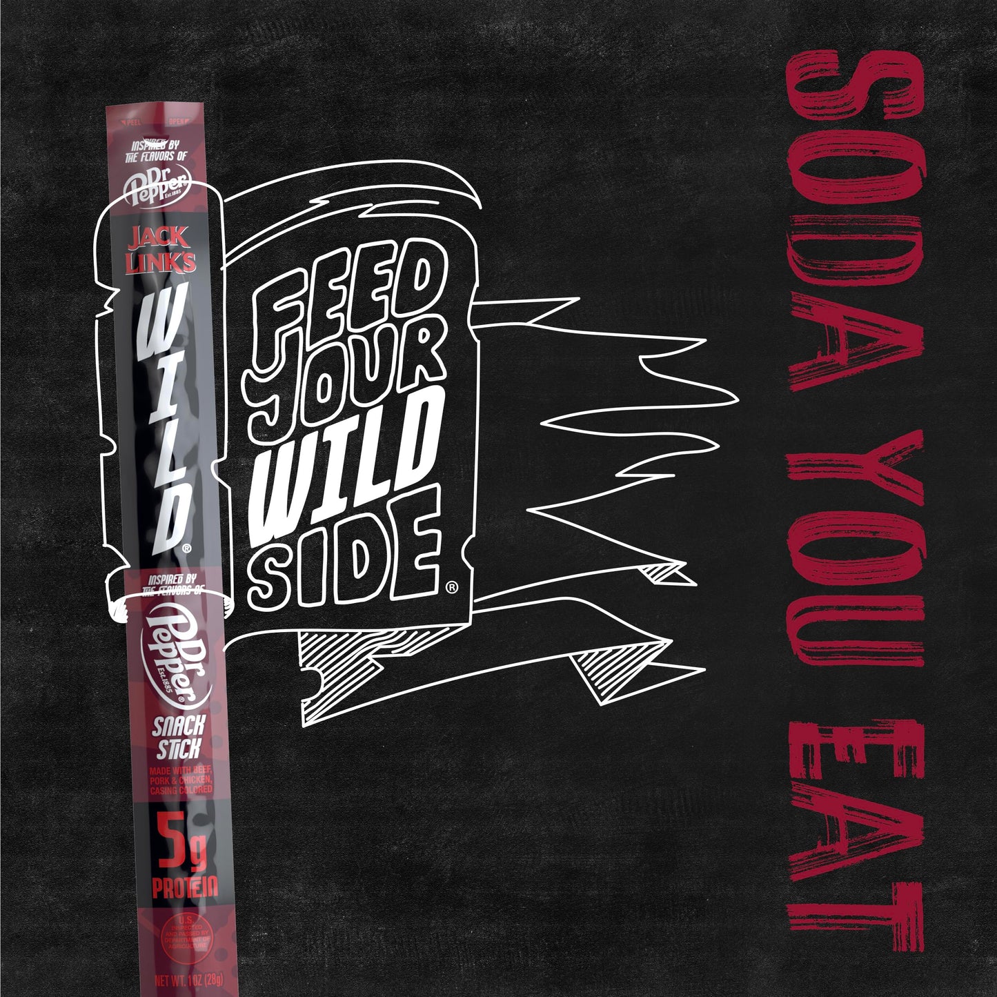 Jack Link's WILD Snack Sticks, Dr. Pepper Inspired Flavors – Protein Snack, Meat Snack Sticks Made with 100% Beef, 5g of Protein, Keto & Paleo Diet Ready, Individually Wrapped – 1.0 Oz. (Pack of 20)