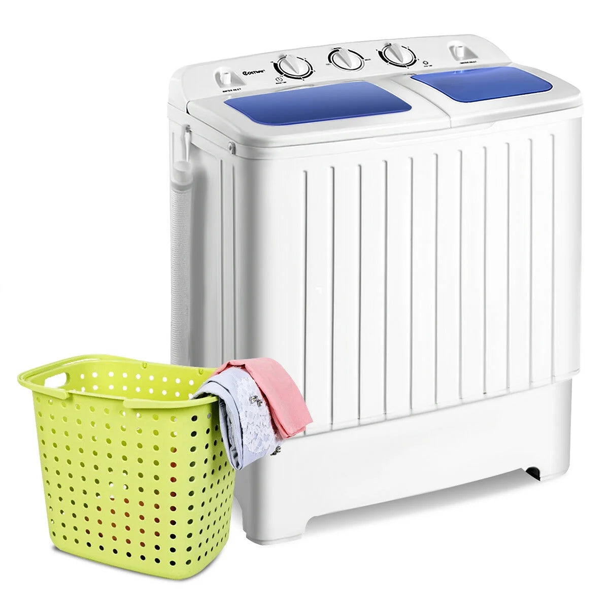 Costway 17.6 lb Portable Mini Compact Twin Tub Washing Machine Washer Spin Dryer