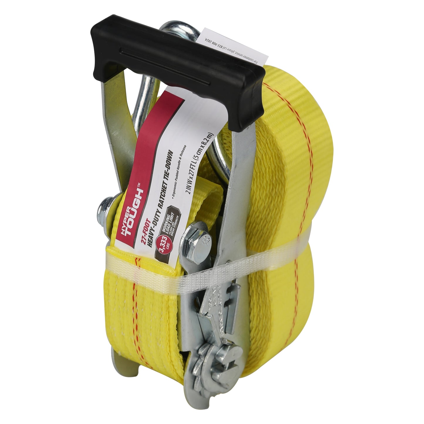 Hyper Tough Brand 2”x27" Tie down Straps with over Size Ratchet Handle 3333lbs, Work Load with DJ-Hooks Single Pack