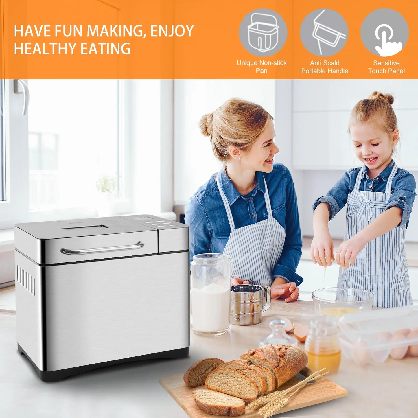 KBS 19-in-1 2LB Bread Maker Machine Fully Automatic LCD Display,Stainless Steel Model# 013