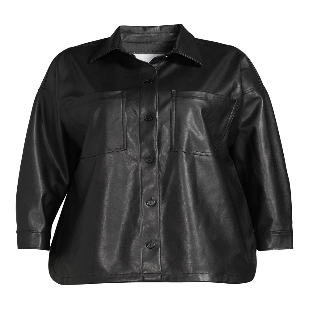 Juniors Plus Size Faux Leather Shacket