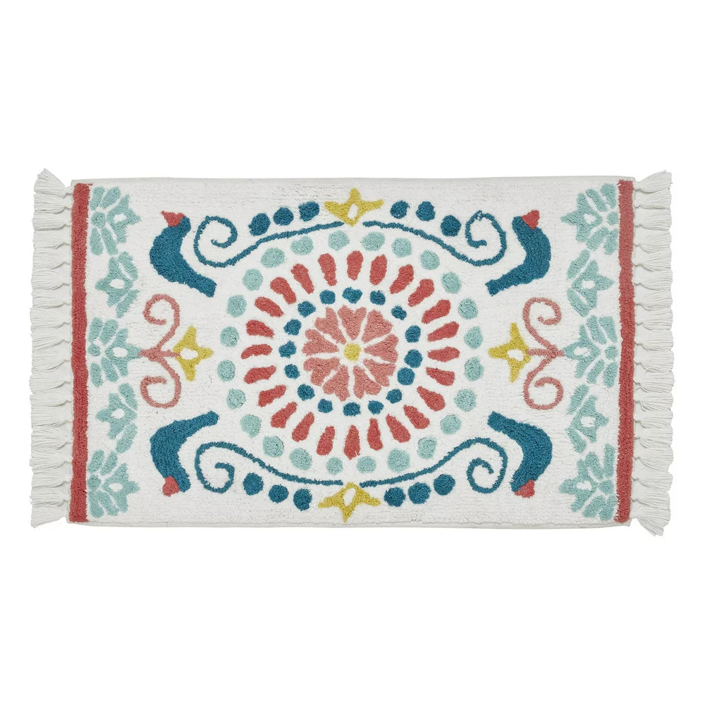 Floral Crochet round Cotton Bath Rug, Mint, 24" X 24"