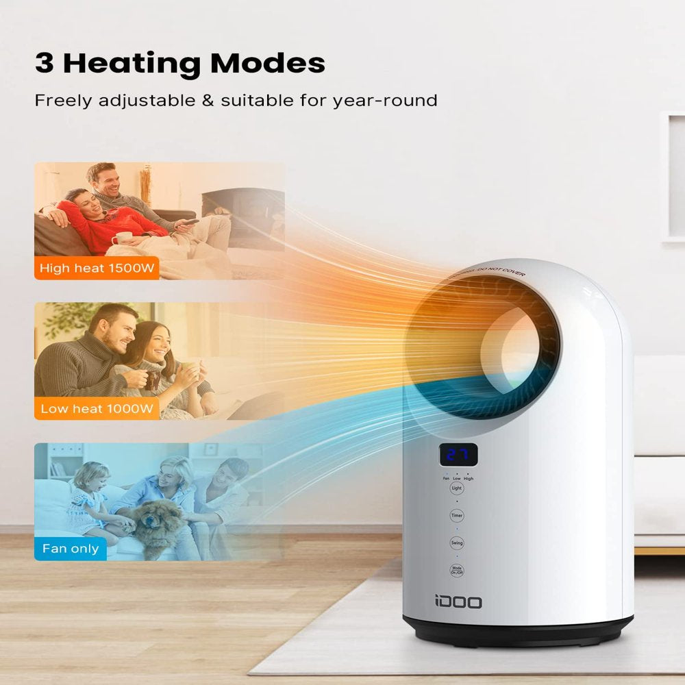iDOO Electric Ceramic Space Heaters for Office Desk Indoor Large Room 300 sq.ft, White