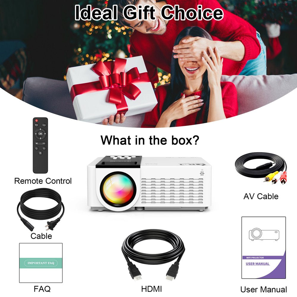 Portable 5G Wifi Projector with Bluetooth 5.1, 9000 Lumens HD Movie Projector, 1080P 250'' Display Supported