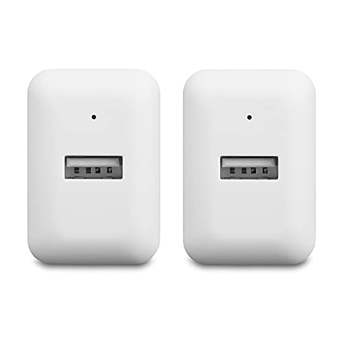 Amazon Basics 12W One Port USB-A Wall Charger (2.4 Amp) for Phones (iPhone 13/12/11/X, Samsung, and more), Pack of 2, White