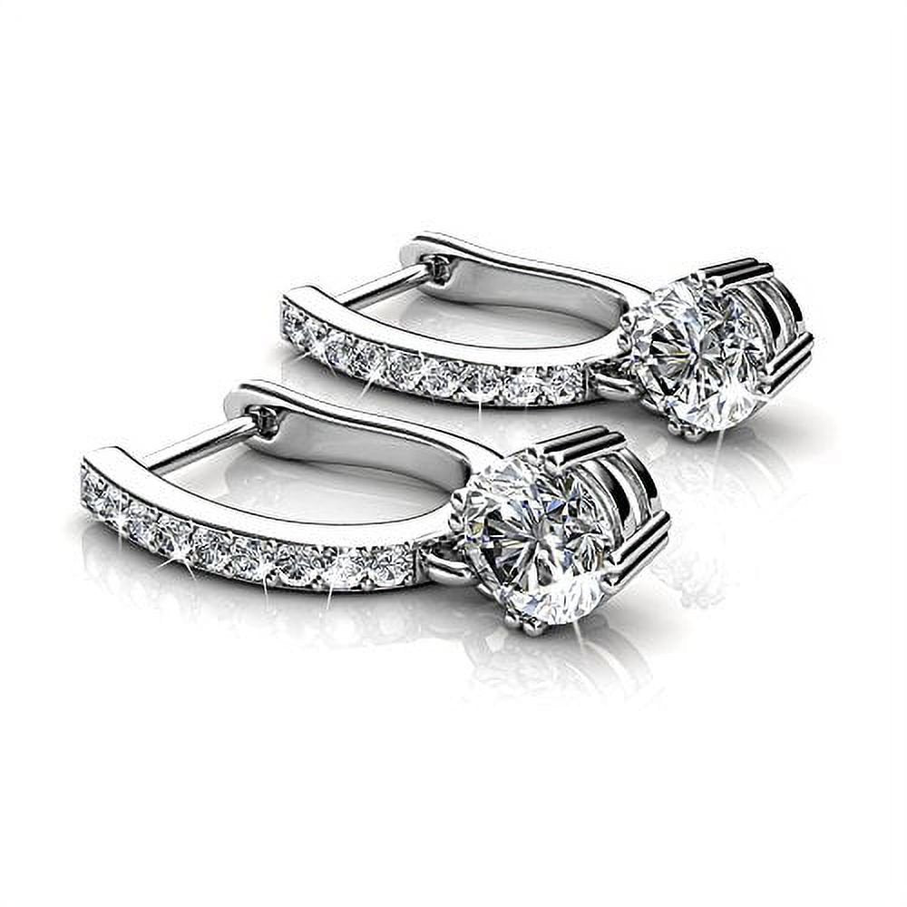 18k White Gold Plated Dangling Earrings with Swarovski Crystals, Solitaire Crystal Dangle Earrings, Best Silver Drop Earrings for Women, Horseshoe Shape