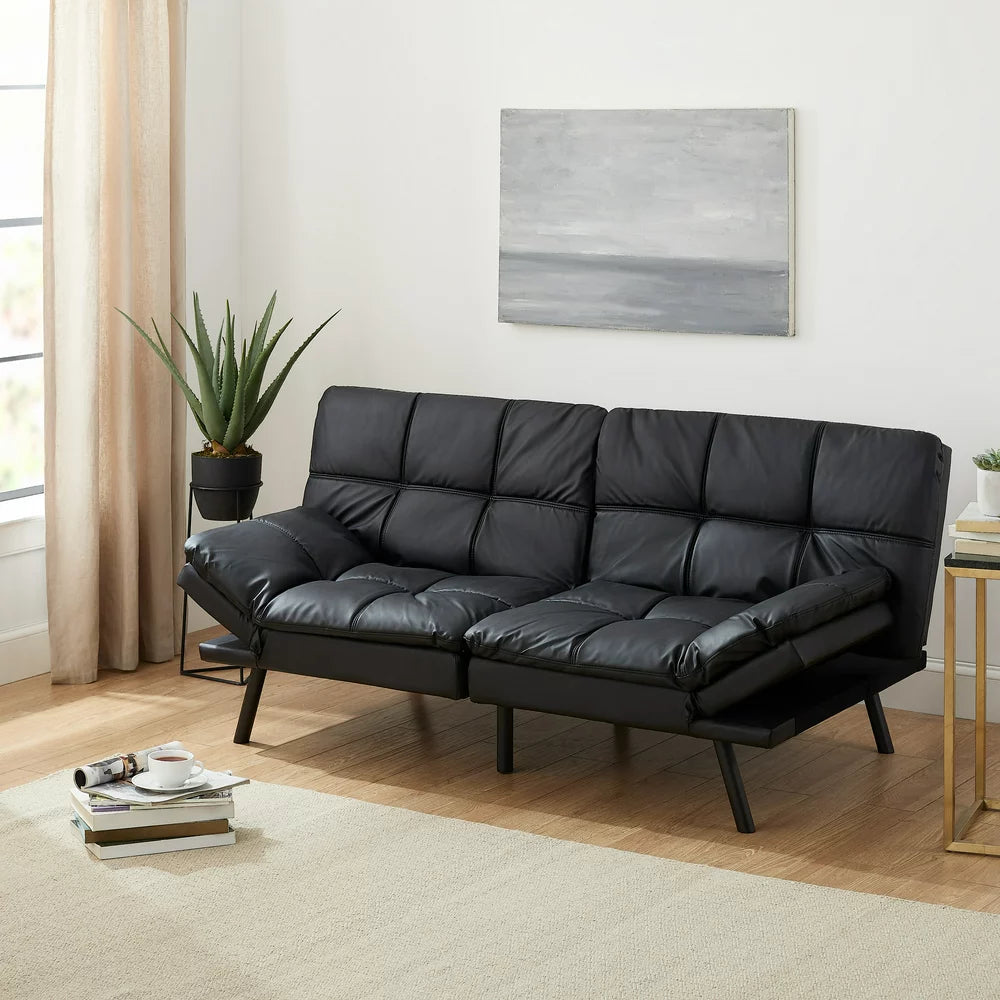 Mainstays Memory Foam Futon with Adjustable Armrests , Camel Faux Suede Fabric for Adults