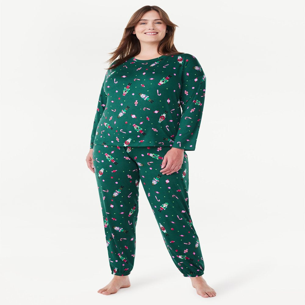 Joyspun Women’s Long Sleeve Tee and Joggers, 2-Piece Pajama Set, Sizes S-3X