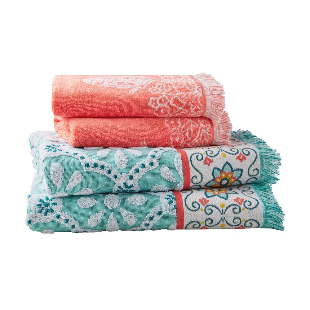 4 Piece Cotton Bath Towel Set, Coral Bell Orange