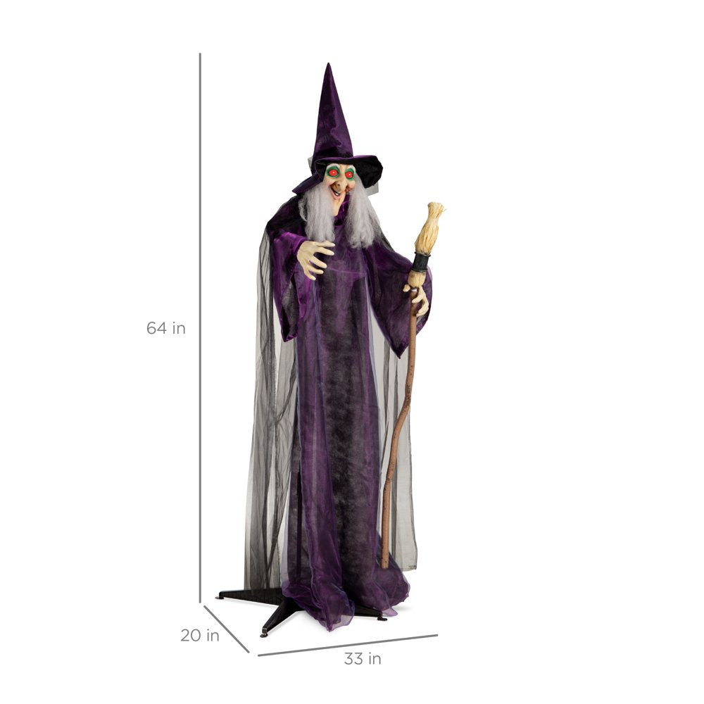 5ft Standing Witch, Wicked Wanda Poseable Halloween Animatronic w/ Pre-Recorded Phrases, LED Eyes