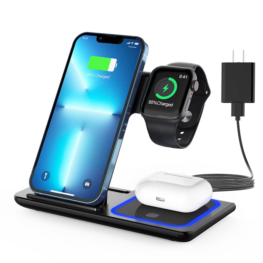 Wireless Charger, 3 in 1 Fast Charging Station, Compatible Iphone 13 12/SE/11/11 Pro/X/Xs/Xr/Xs Max/8 Plus, Charging Stand for Airpods Pro/2, Compatible Apple Watch Series 6/ 5/4/3/2/SE