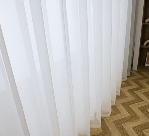PI Sheer White Curtains 84 Inch Length, Solid Voile with Grommet Top for Living Room/Bedroom (W52 X L84 Inch, 2 Panels)…