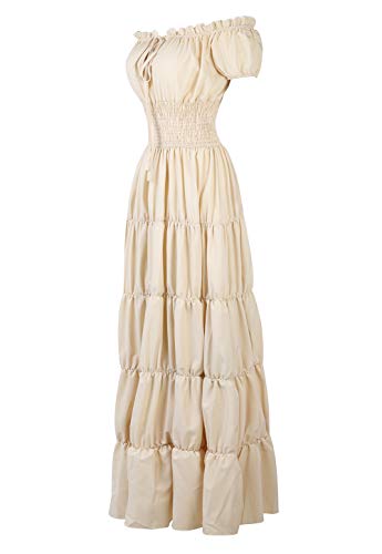 Zhitunemi Renaissance Costume Women Medieval Chemise Dress Peasant Tops Irish Under Dress Beige-M