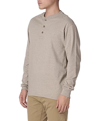 Hanes Men's Long-Sleeve Beefy Henley T-Shirt - X-Large - Pebblestone Heather