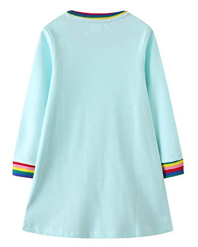 Youlebao Girls Cotton Long Sleeve Casual Cartoon Appliques Striped Jersey Dresses(2T, UGDS12)