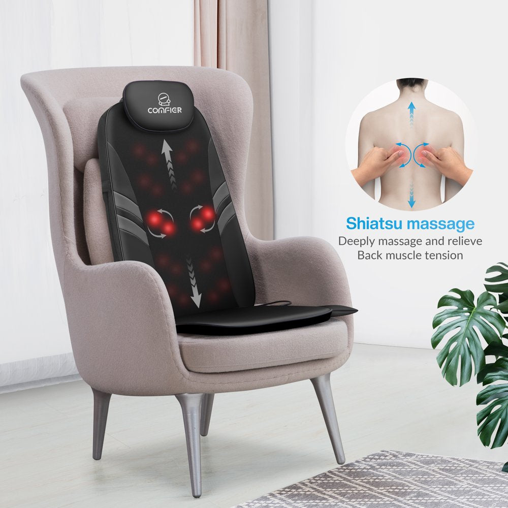 Comfier Heated Back Massager for Back Pain Relief, Massage Chair Pad Seat Cushion with APP Control -Black