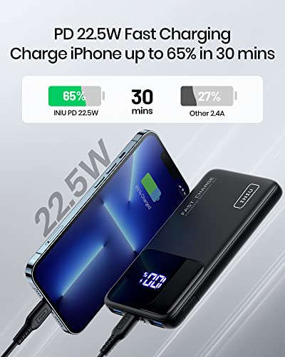 INIU Portable Charger, Slimmest Fast Charging 10000mAh USB C in/Out Power Bank, 22.5W PD3.0 QC4+ Battery Pack, Portable Phone Charger for iPhone 14 13 12 11 X Pro Samsung S22 S21 Google AirPods iPad