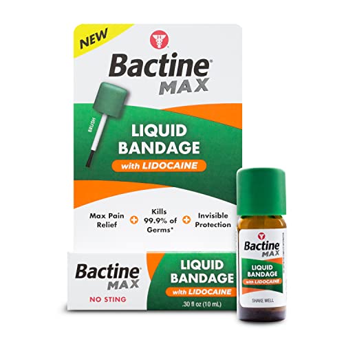 Bactine MAX Liquid Bandage with Lidocaine - Wound Cleaning Liquid Bandage for Skin - Covers & Protects - Skin Glue for Wounds - .30 fl. Ounce