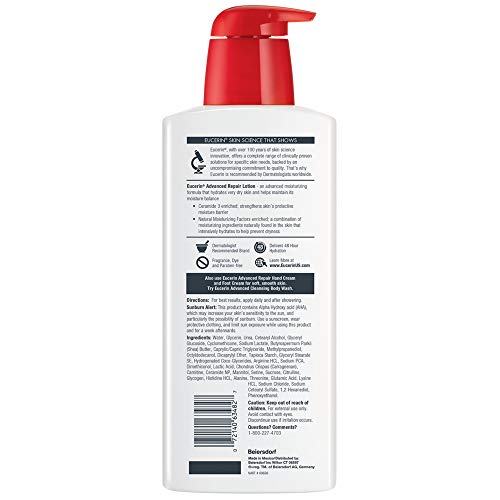 Eucerin Advanced Repair Body Lotion, Unscented Body Lotion for Dry Skin, 16.9 Fl Oz Pump Bottle