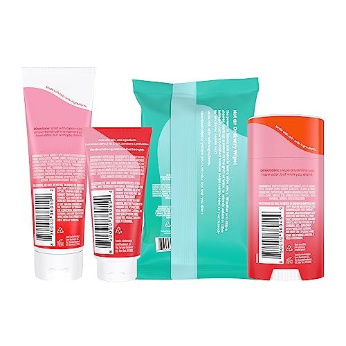 Lume Whole Body Deodorant For Women & Men - Starter Pack - Solid Stick, Invisible Cream Tube, Acidified Body Wash Mini & Deodorant Wipes - Aluminum & Baking Soda Free Odor Control (Peony Rose)