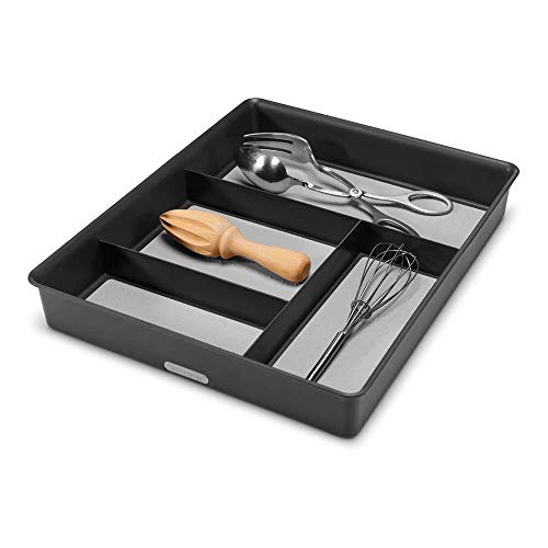 Madesmart Classic 4-Compartment Drawer Organizer Gadget Tray, Plastic Multipurpose Storage Bin for Drawers, Granite