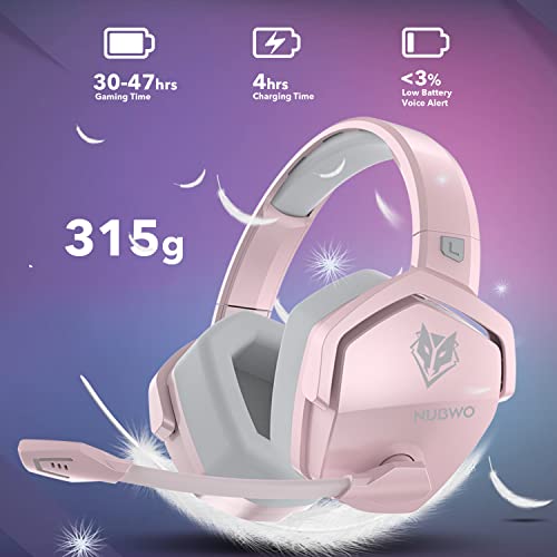 NUBWO G06 Wireless Gaming Headset with Crystal-Clear Microphone for PS5, PS4, PC, and Switch, 47-Hr Battery, Ergonomic Design (Pink)