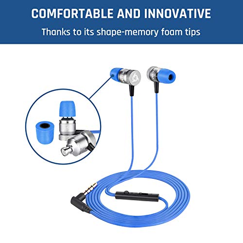 KLIM Fusion - in Ear Headphones with Mic + Excellent Audio Quality + Long-Lasting Ear Buds + 5 Years Warranty + Wired Headphones with Memory Foam Tips + 3.5 mm Jack + New 2023 Version + Blue