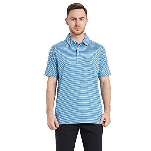 Mens Golf Shirts Moisture Wicking Dry Fit Short Sleeve Performance Sport Stripe Golf Polo Shirts for Men