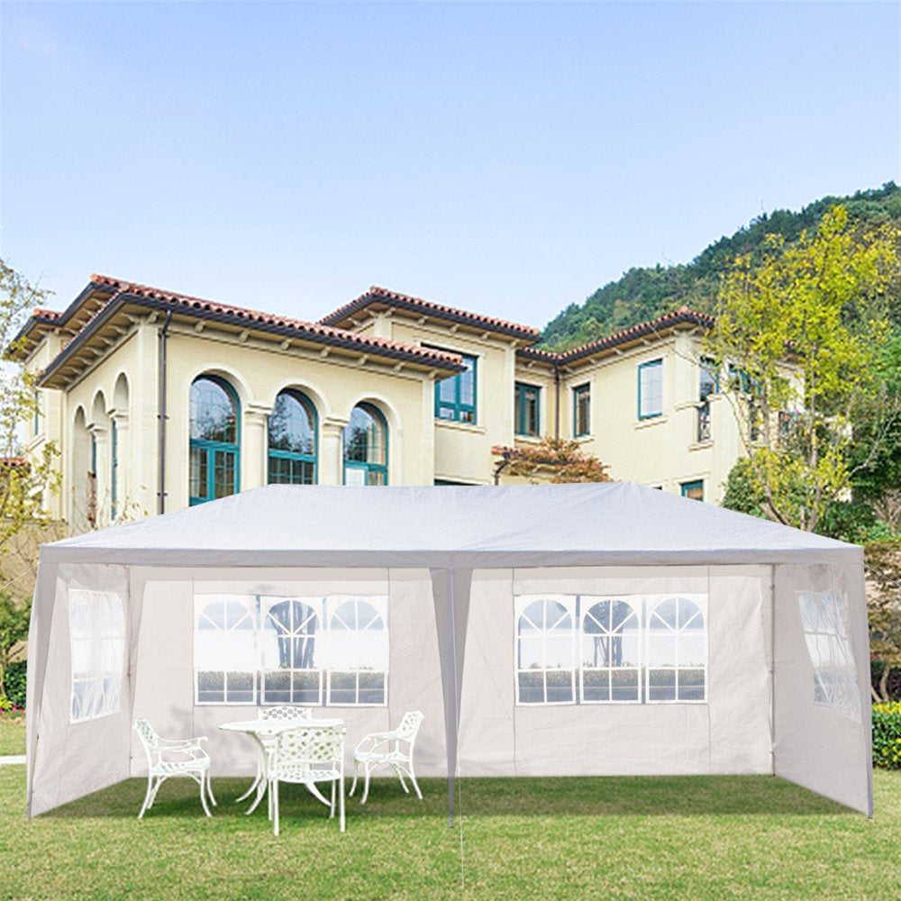 10 X 10 Canopy Tent with 4 Removable Sidewalls for Patio Garden, Sunshade Outdoor Gazebo BBQ Shelter Pavilion, for Party Wedding Catering Gazebo Garden Beach Camping Patio, White, S10667