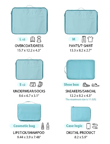 DIMJ Packing Cubes Suitcase, 8 Pieces Packing Cubes for Travel, With Toiletry Bag Hanging, Packing Cubes Carry on Luggage Cubes Packing for Clothes, Shoes, Underwear, Cosmetics, Travel Essentials (Blue)