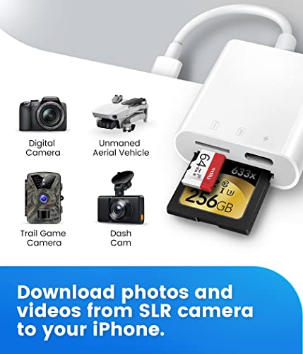 SD Card Reader for iPhone iPad,Oyuiasle Trail Game Camera SD Card Viewer with Dual Slot for MicroSD/SD,Photography Memory Card Adapter,Plug and Play