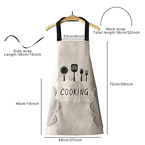DILLMAN Women Kitchen Apron with Hand Wipe Pockets,Big Pocket,Hand-wiping, Waterproof for Cooking Baking (WHITE)