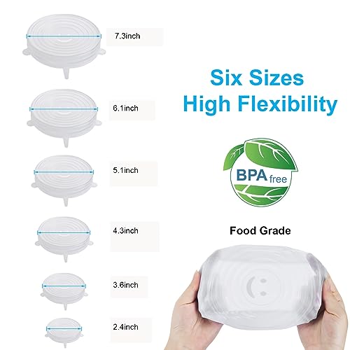 6PCS OstWony Silicone Stretch Lids, Four Specifications of Reusable Silicone Bowl Cover, Suitable for Various Food Containers, High and Low Temperature Scenarios (Microwave Ovens, Freezers)