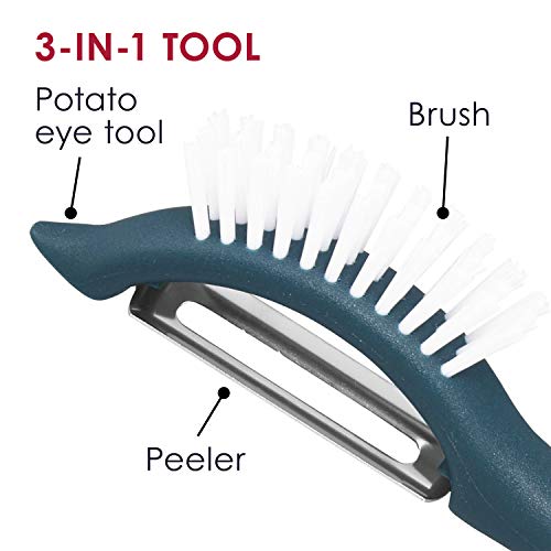 Rachael Ray Kitchen Gadgets Vegetable/Fruit Peeler with Brush, 3-In-1 Tool, Orange