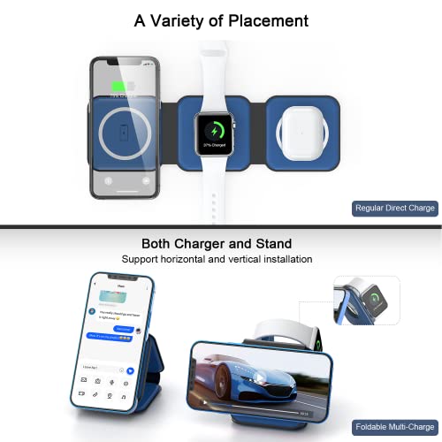 UCOMX Nano 3 in 1 Wireless Charger for iPhone,Magnetic Foldable 3 in 1 Charging Station,Travel Charger for Multple Devices for iPhone 15/14/13/12 Series,AirPods Pro,iWatch(Adapter Included)