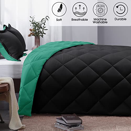 Basic Beyond King Size Comforter Set - Green Comforter Set King, Reversible King Bed Comforter Set for All Seasons, Black/Mint Leaf, 1 Comforter (104"x92") and 2 Pillow Shams (20"x36"+2")