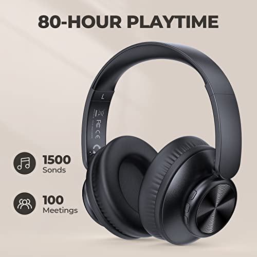 V8 Wireless Bluetooth Headphones Over Ear, 80 Hours Playtime Wireless Headphones with Deep Bass,Lightweight Foldable Headphones Built-in Mic,HiFi Stereo Sound for Travel Work Laptop PC Cellphone