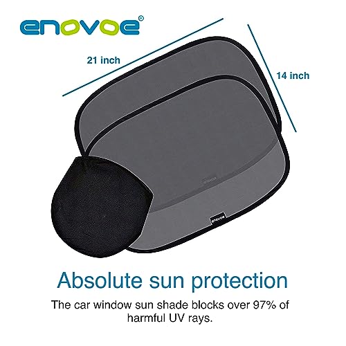 Enovoe Car Window Shades for Baby (21"x14") - 4 Pack - Sun Shade Blocker, Cling Window Cover - Glare Shield and UV Rays Protection for Your Child - Side Window Screens for SUV- Mesh Car Window Shade