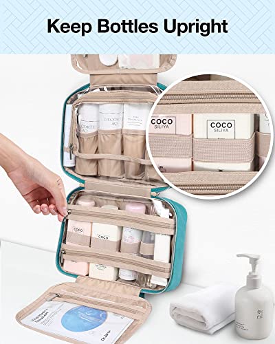 BAGSMART Toiletry Bag Hanging Travel Makeup Organizer with TSA Approved Transparent Cosmetic Bag Makeup Bag for Full Sized Toiletries (Blue, Large)