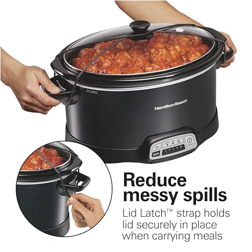 Hamilton Beach Portable 7 Quart Programmable Slow Cooker with Three Temperature Settings, Lid Latch Strap for Easy Travel, Dishwasher Safe Crock, Black (33474)