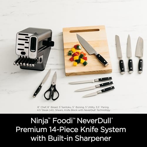 Ninja K32017 Foodi NeverDull Premium Knife System, 17 Piece Knife Block Set with Built-in Sharpener, German Stainless Steel Knives, Black