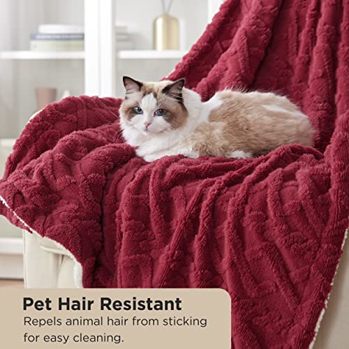 Bedsure Sherpa Blanket Twin Size - Twin Blanket Fuzzy Soft Cozy Throw for Couch, Fleece Thick Warm Blanket for Winter, Red Fall Throw Blanket, 60x80 Inches