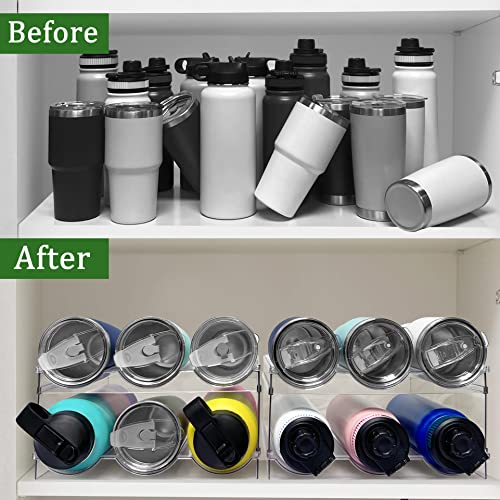 Spaclear 2 Pack Water Bottle Organizer, Stackable Kitchen Pantry Organization and Storage Shelf, Plastic Water Bottle Holder for Fridge Kitchen Cabinet Organizer and Storage, Tumbler Mug Cup Organizer