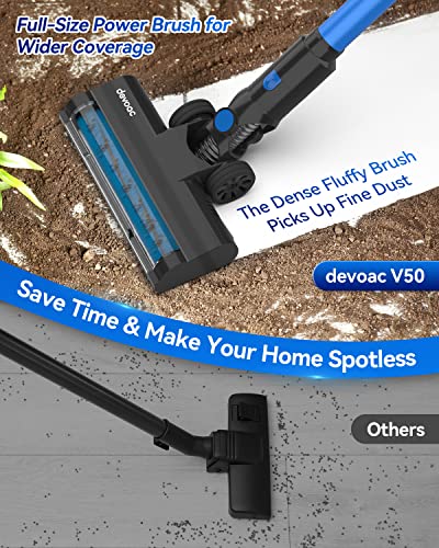 DEVOAC Cordless Vacuum Cleaner, Lightweight Vacuum Cleaner with Rechargeable Battery, Convenient 6 in 1 Stick Vacuum Cleaner with Powerful Suction, Handheld Vacuum for Carpet Hard Floor Pet Hair Home