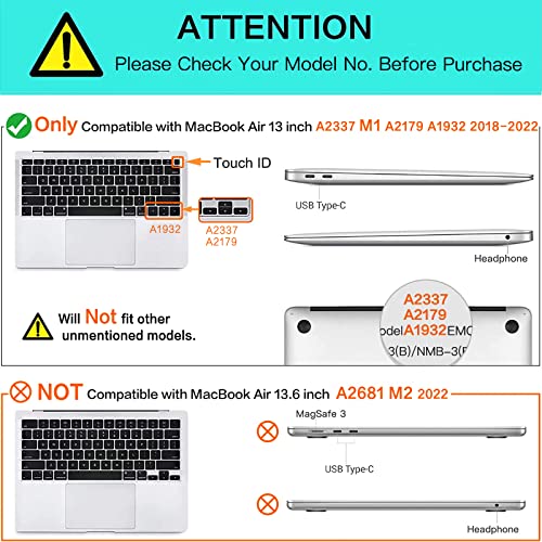 MOSISO Compatible with MacBook Air 13 inch Case 2022, 2021-2018 Release A2337 M1 A2179 A1932 Retina Display Touch ID, Plastic Hard Shell&Keyboard Cover&Screen Protector&Storage Bag, Black