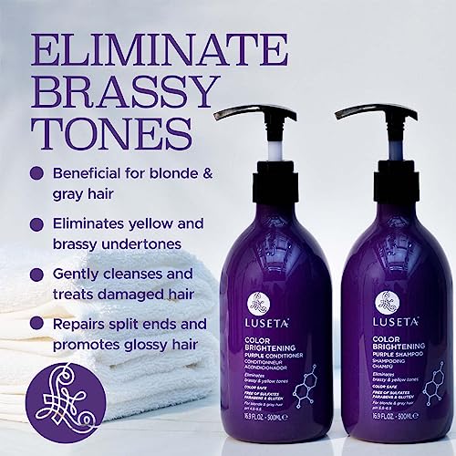 Luseta Purple Shampoo and Conditioner Set for Blonde, Gray - Color Treated Hair - Sulfate Free Paraben Free - Infused with Cocos Nucifera Oil for Curly and Damaged Hair - 2x16.9oz