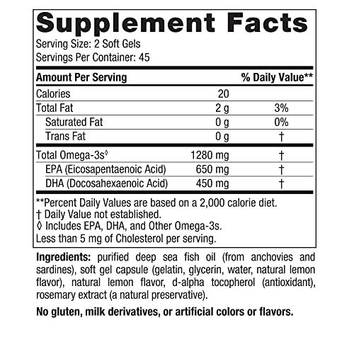 Nordic Naturals Ultimate Omega, Lemon Flavor - 90 Soft Gels - 1280 mg Omega-3 - High-Potency Omega-3 Fish Oil Supplement with EPA & DHA - Promotes Brain & Heart Health - Non-GMO - 45 Servings