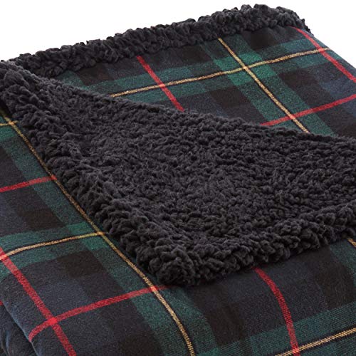 Eddie Bauer - Throw Blanket, Cotton Flannel Home Decor, All Season Reversible Sherpa Bedding (Pine Tartan, Throw)
