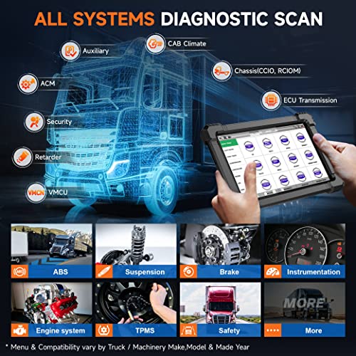 ANCEL X7HD Heavy Duty Truck Scanner,Semi Trucks Full System Diagnostic Tool, Bidirectional Diesel Scan Tool with DPF, ECU Coding,40+ Reset for Cummins, Detroit, Caterpillar, Paccar